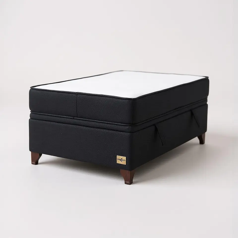 Cama Baul 1.5 Plazas + Colchon Black / Con Patas de Madera (Negro) 2