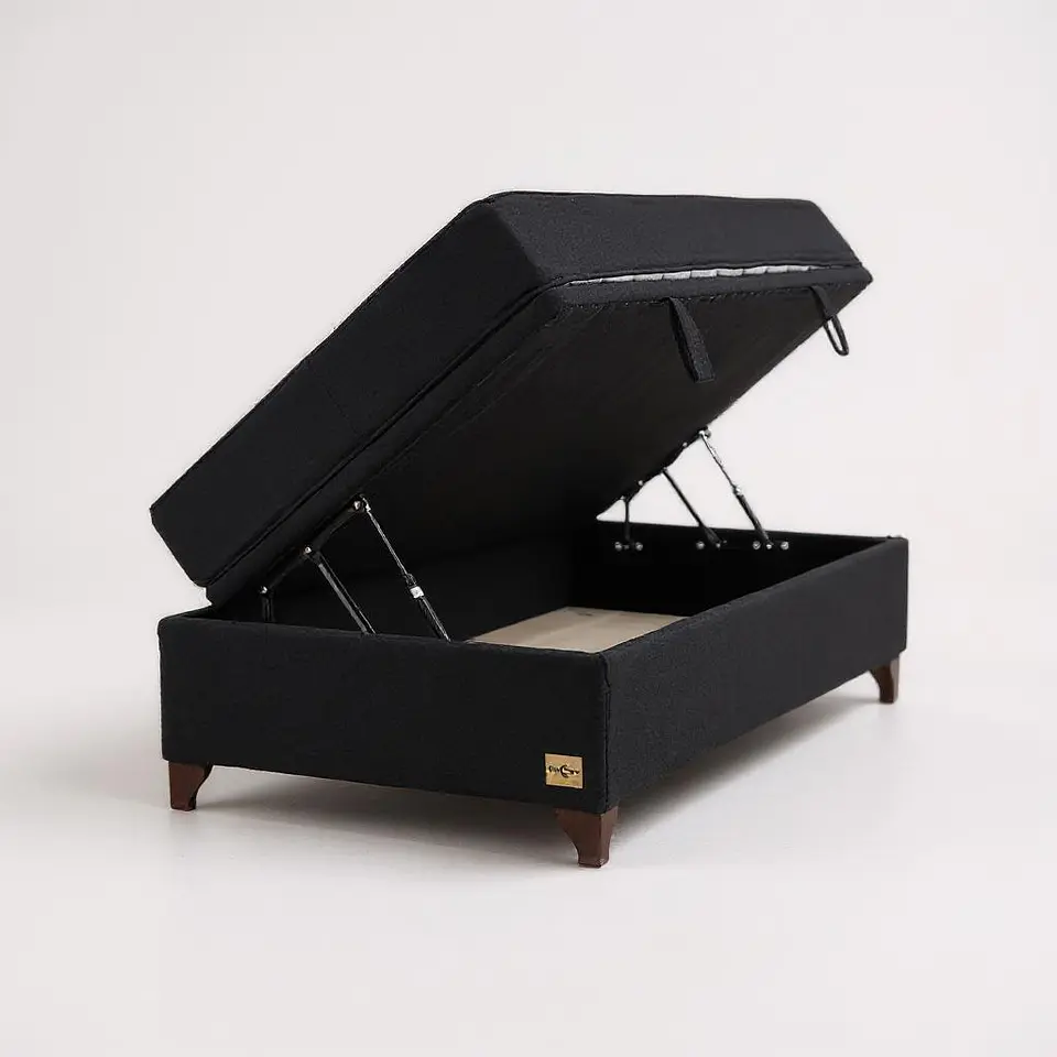 Cama Baul 1.5 Plazas + Colchon Black / Con Patas de Madera (Negro) 3
