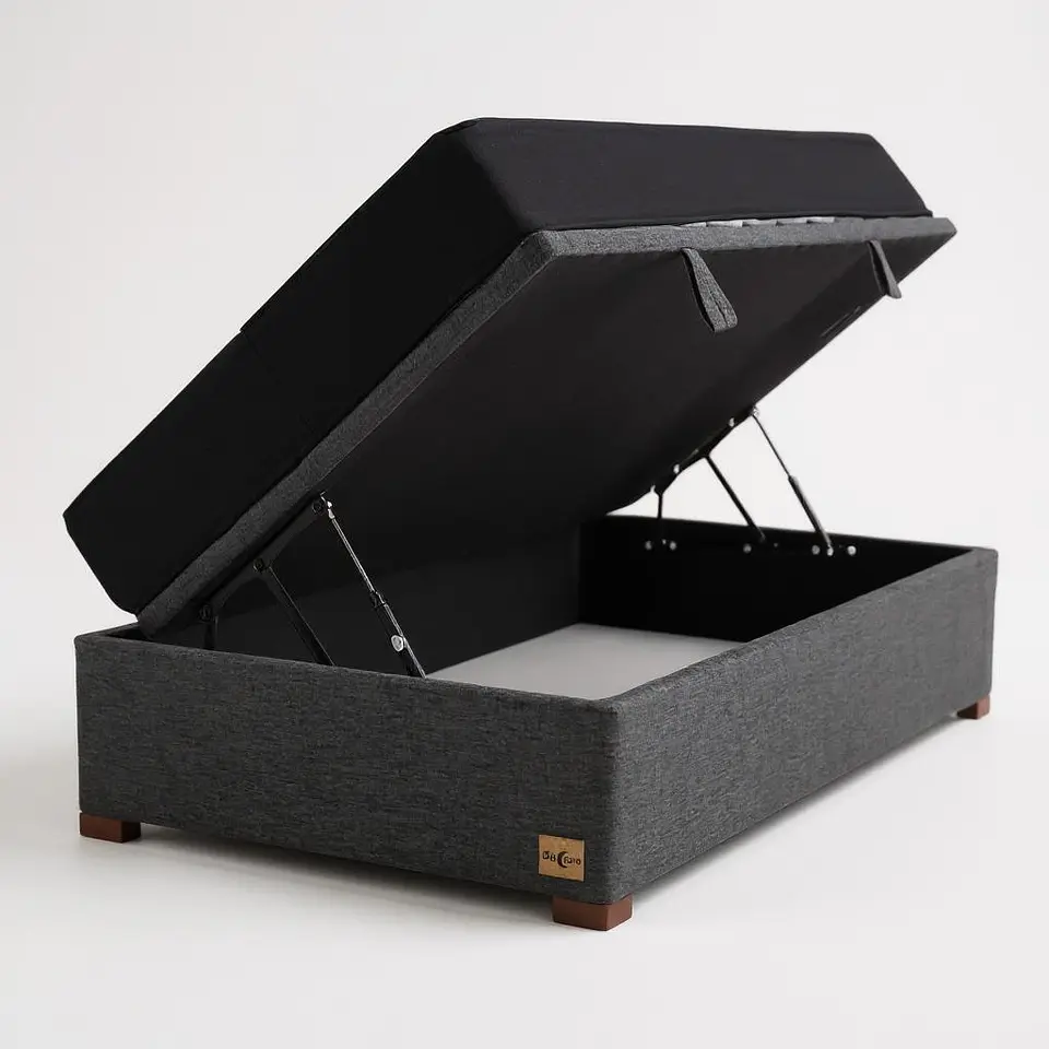 Cama Baul 1.5 Plazas + Colchon Blackm / Con Patas de Madera (Gris) 5