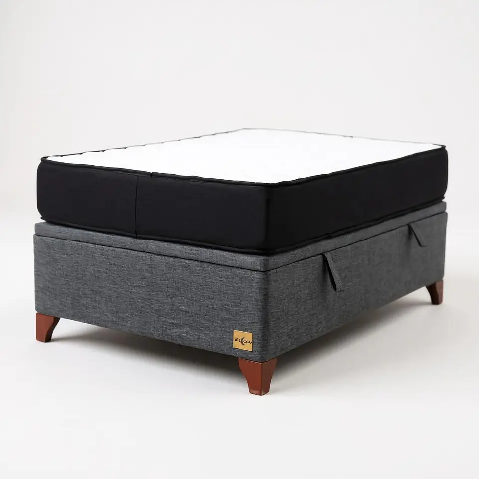 Cama Baul 1.5 Plazas + Colchon Blackm / Con Patas de Madera (Gris) 9