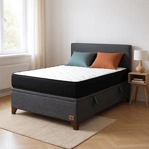 Cama Baul 1.5 Plazas + Colchon Blackm / Con Patas de Madera (Gris)