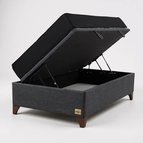 Cama Baul 1.5 Plazas + Colchon Blackm / Con Patas de Madera (Gris)