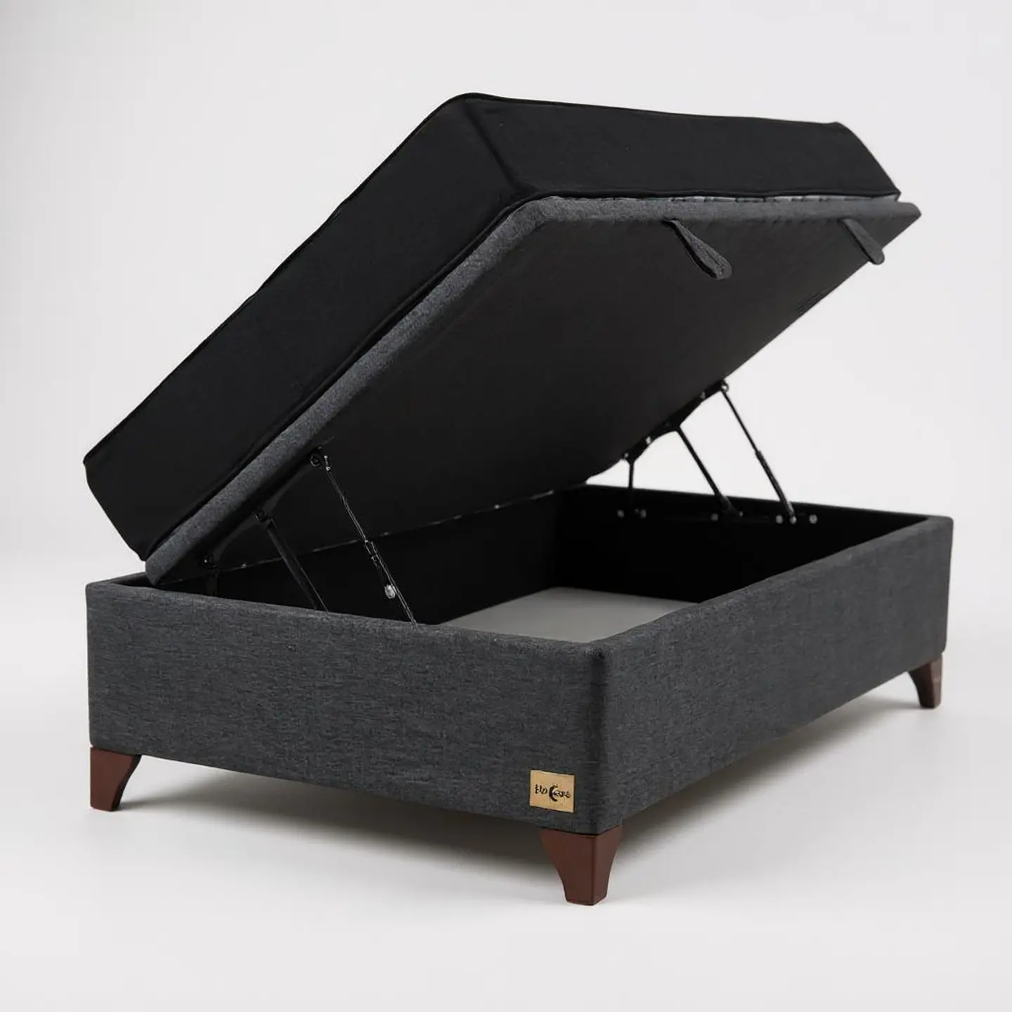 Cama Baul 1.5 Plazas + Colchon Blackm / Con Patas de Madera (Gris) 2