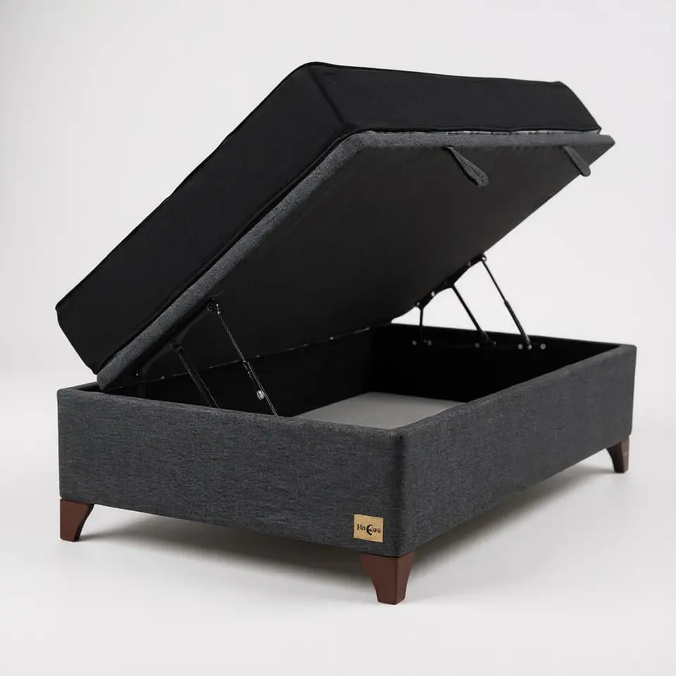Cama Baul 1.5 Plazas + Colchon Blackm / Con Patas de Madera (Gris) 2