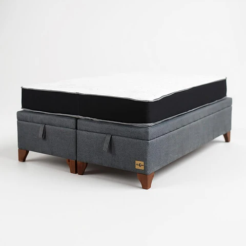 Cama Baul 2 Plazas + Colchon Black / Con Patas de Madera (Gris)