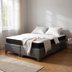 Cama Baul 2 Plazas + Colchon Black / Con Patas de Madera (Gris)