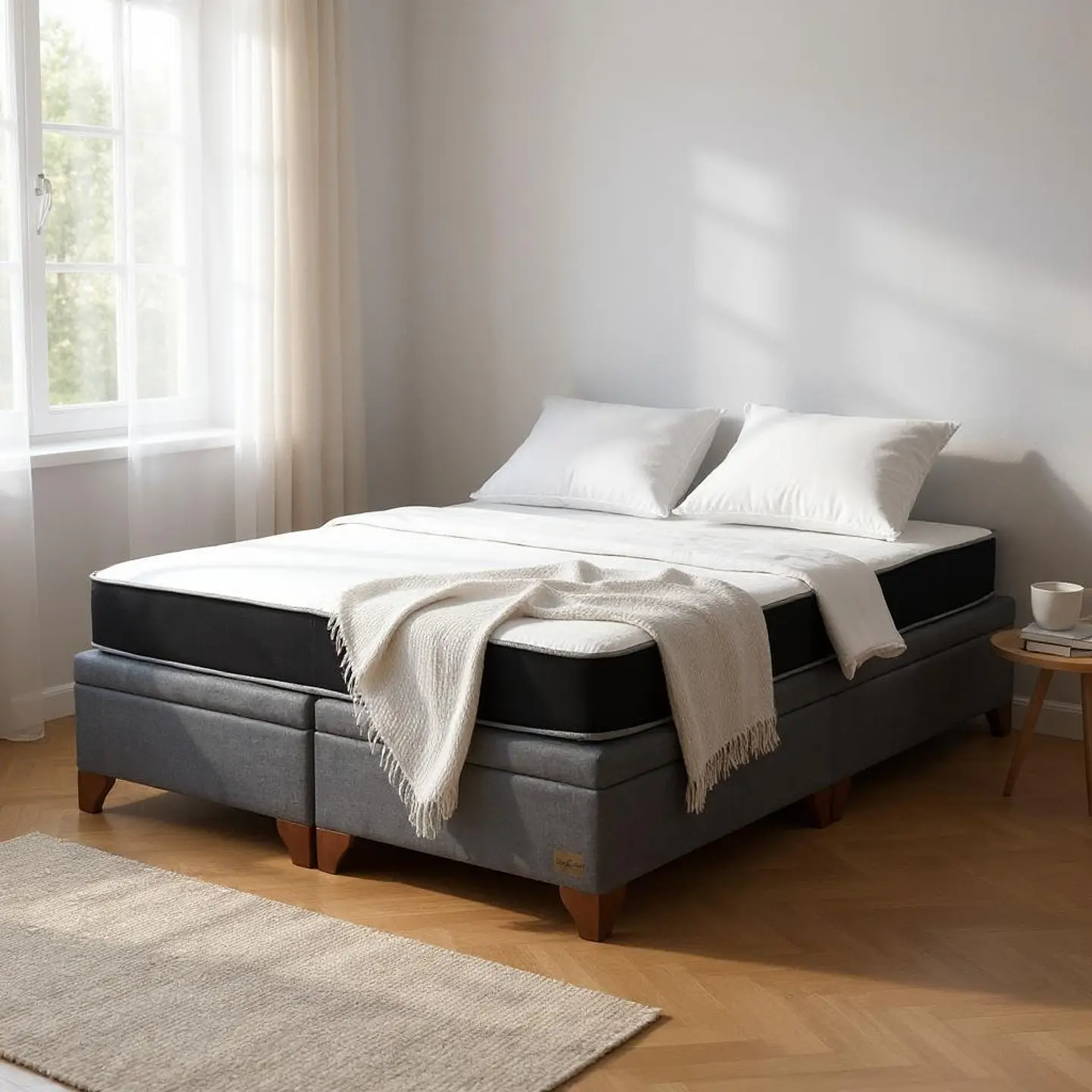 Cama Baul 2 Plazas + Colchon Black / Con Patas de Madera (Gris) 10