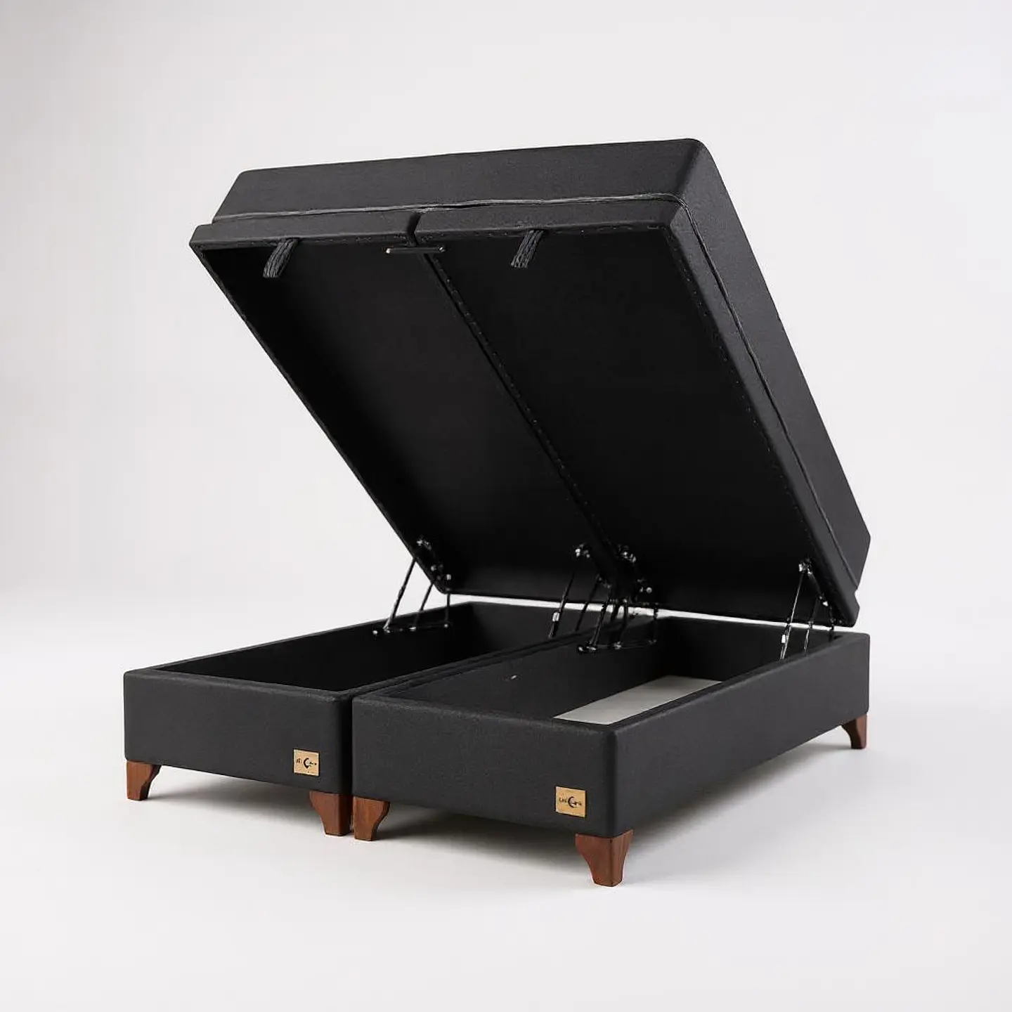 Cama Baul 2 Plazas + Colchon Black / Con Patas de Madera (Negro) 2