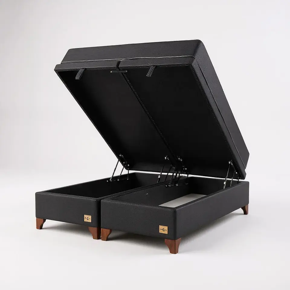 Cama Baul 2 Plazas + Colchon Black / Con Patas de Madera (Negro) 2