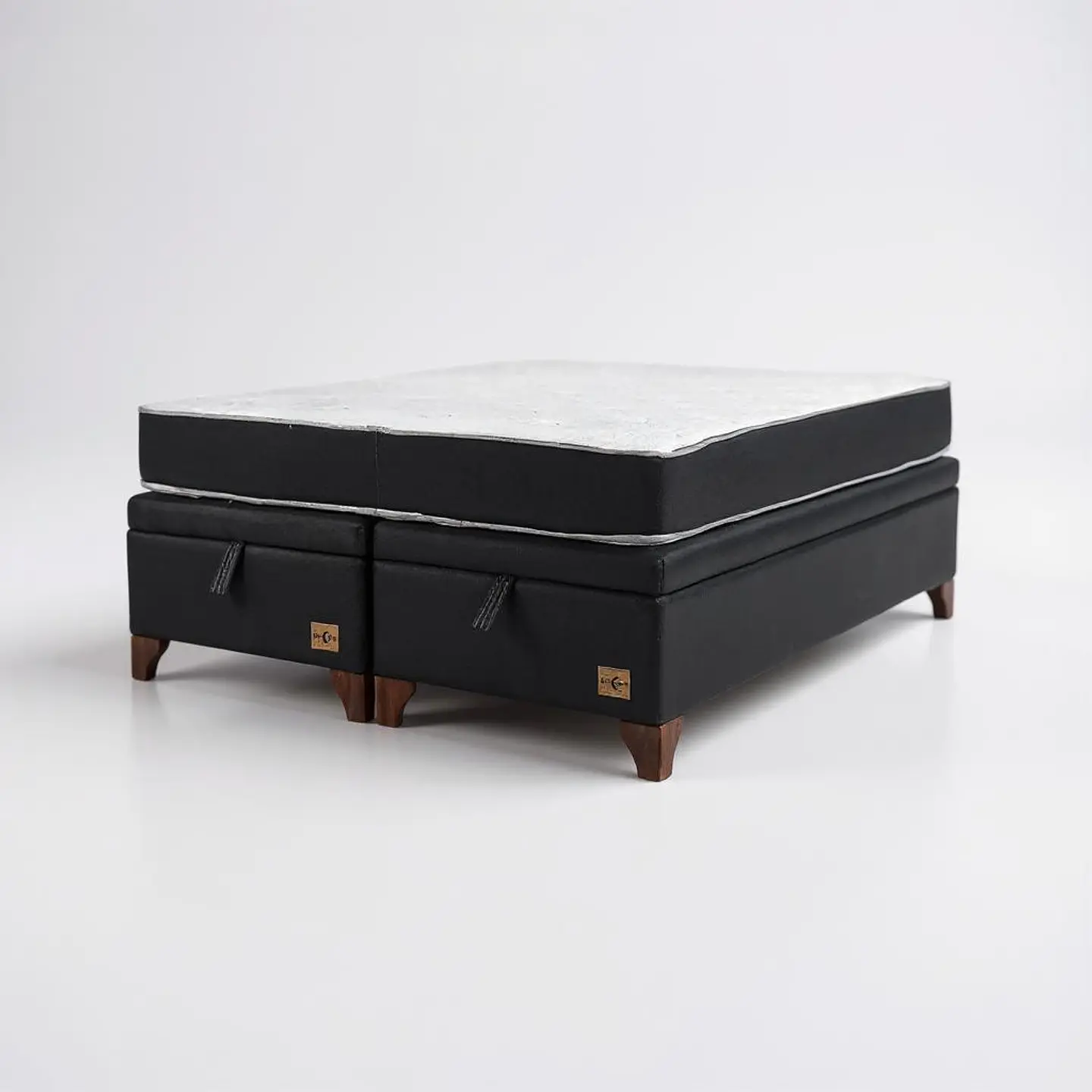 Cama Baul 2 Plazas + Colchon Black / Con Patas de Madera (Negro) 3