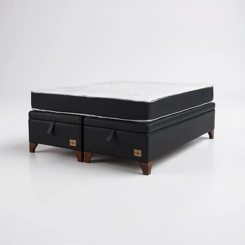 Cama Baul 2 Plazas + Colchon Black / Con Patas de Madera (Negro) 3