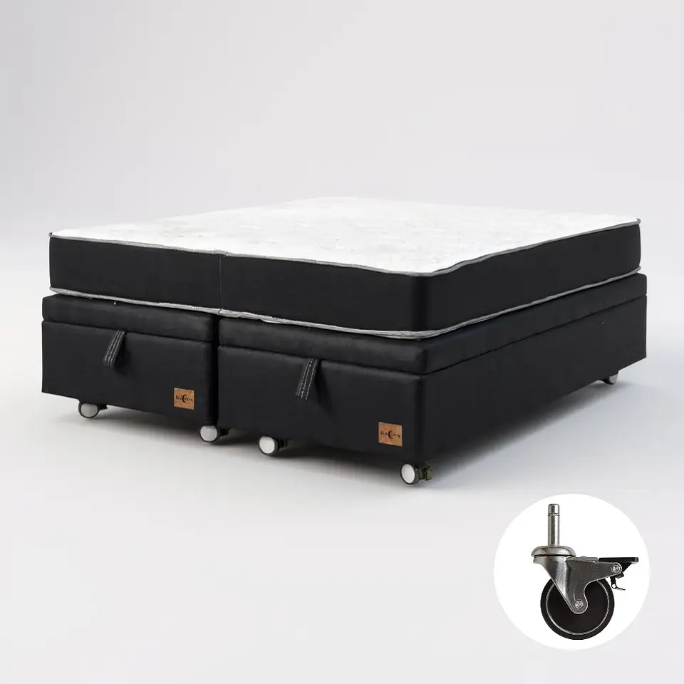 Cama Baul 2 Plazas + Colchon Black / Con Ruedas (Negro) 6