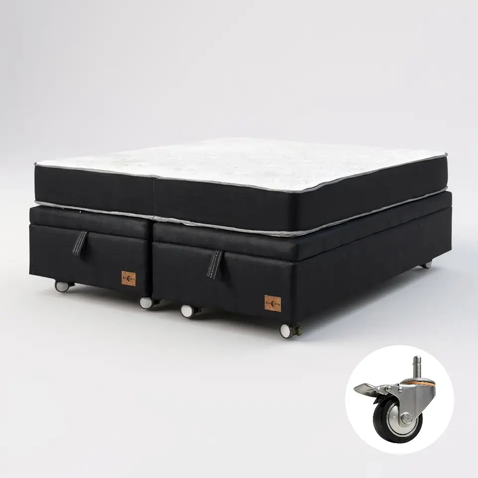 Cama Baul 2 Plazas + Colchon Black / Con Ruedas (Negro) 8