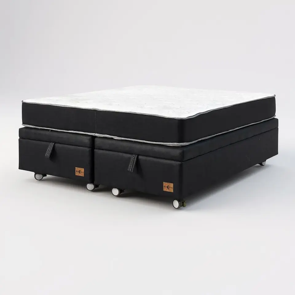 Cama Baul 2 Plazas + Colchon Black / Con Ruedas (Negro) 2