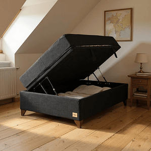 Cama Baul 1 Plaza + Colchon Black 90 x 190 cm / Con Patas De Madera (Negro)