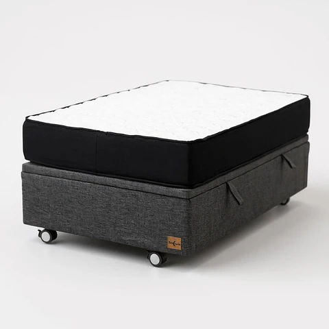 Cama Baul 1 Plaza + Colchon Black 90 x 190 cm / Con Ruedas (Gris)