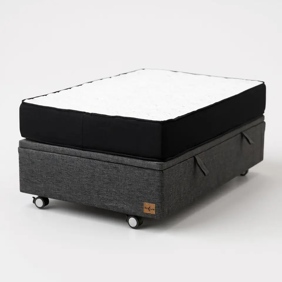 Cama Baul 1 Plaza + Colchon Black 90 x 190 cm / Con Ruedas (Gris) 2