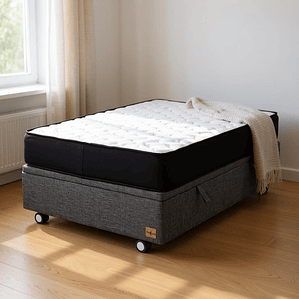 Cama Baul 1 Plaza + Colchon Black 90 x 190 cm / Con Ruedas (Gris)