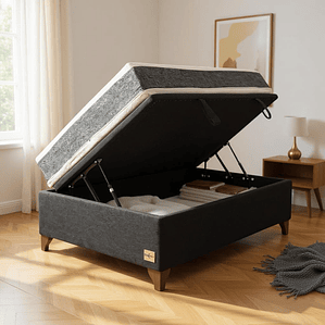 Cama Baul 1 Plaza + Colchon Ortopedic / Con Patas De Madera (Negro)