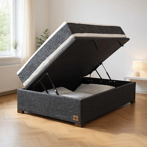 Cama Baul 1.5 Plaza + Colchon Ortopedic / Con Patas De Madera (Gris)