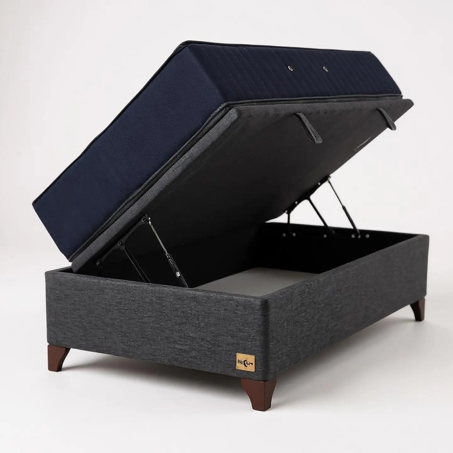 Cama Baul 1.5 Plaza + Colchon CIC / Con Patas De Madera (Gris) 4