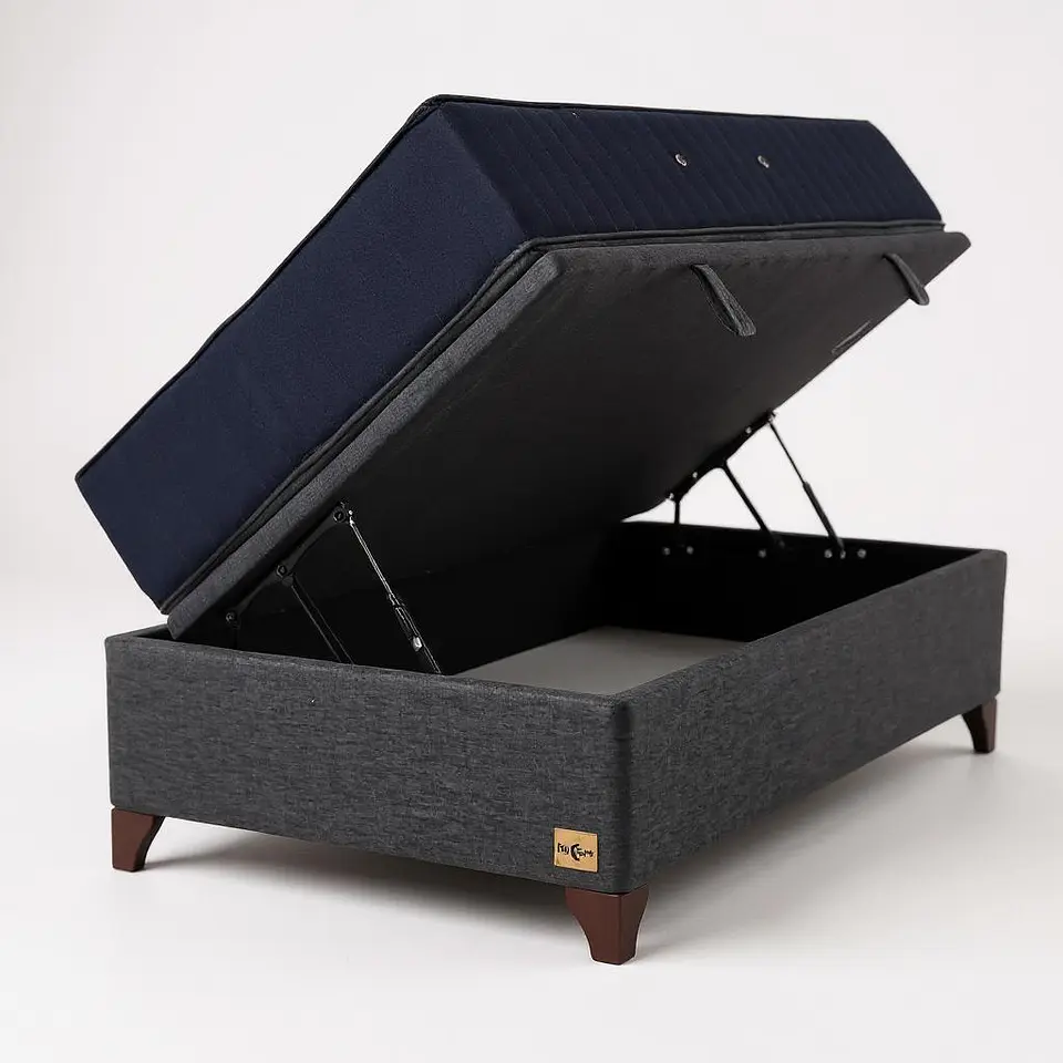 Cama Baul 1.5 Plaza + Colchon CIC / Con Patas De Madera (Gris) 4