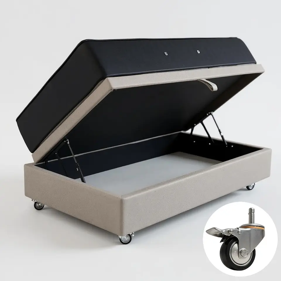 Cama Baul 1 Plaza + Colchon CIC / Con Ruedas (Beige) 9