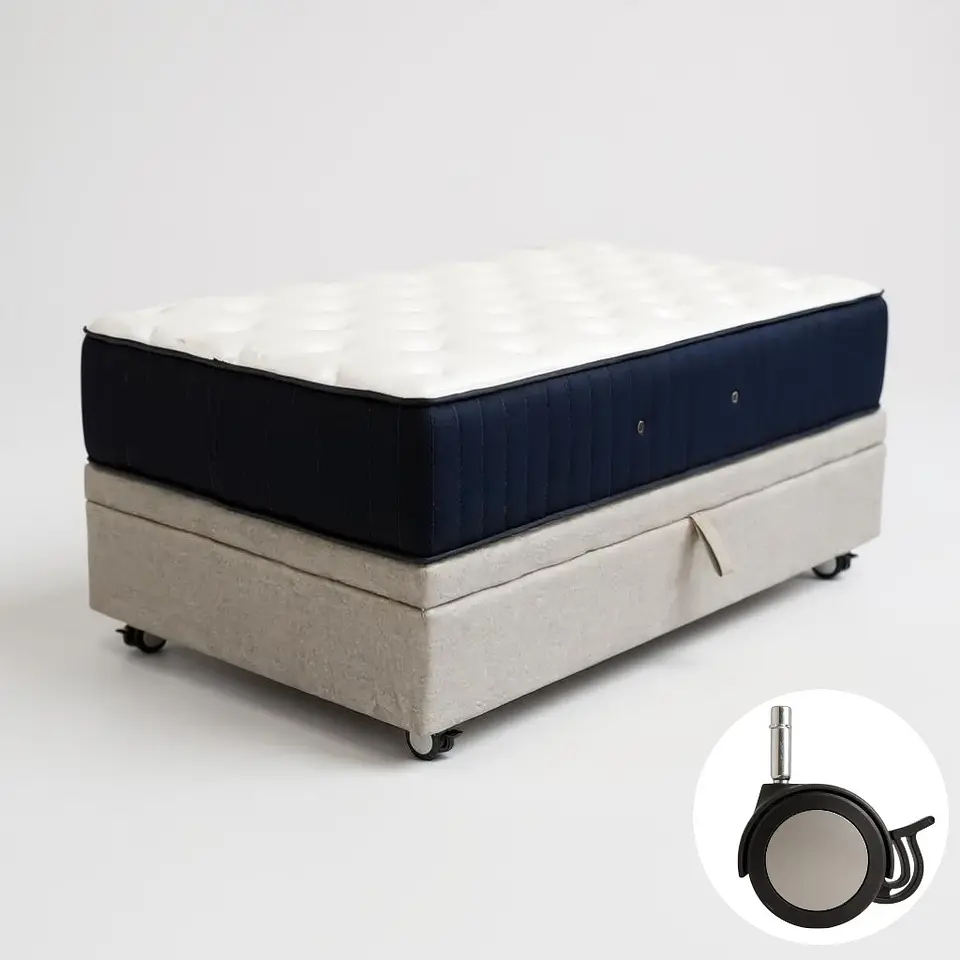 Cama Baul 1 Plaza + Colchon CIC / Con Ruedas (Beige) 3