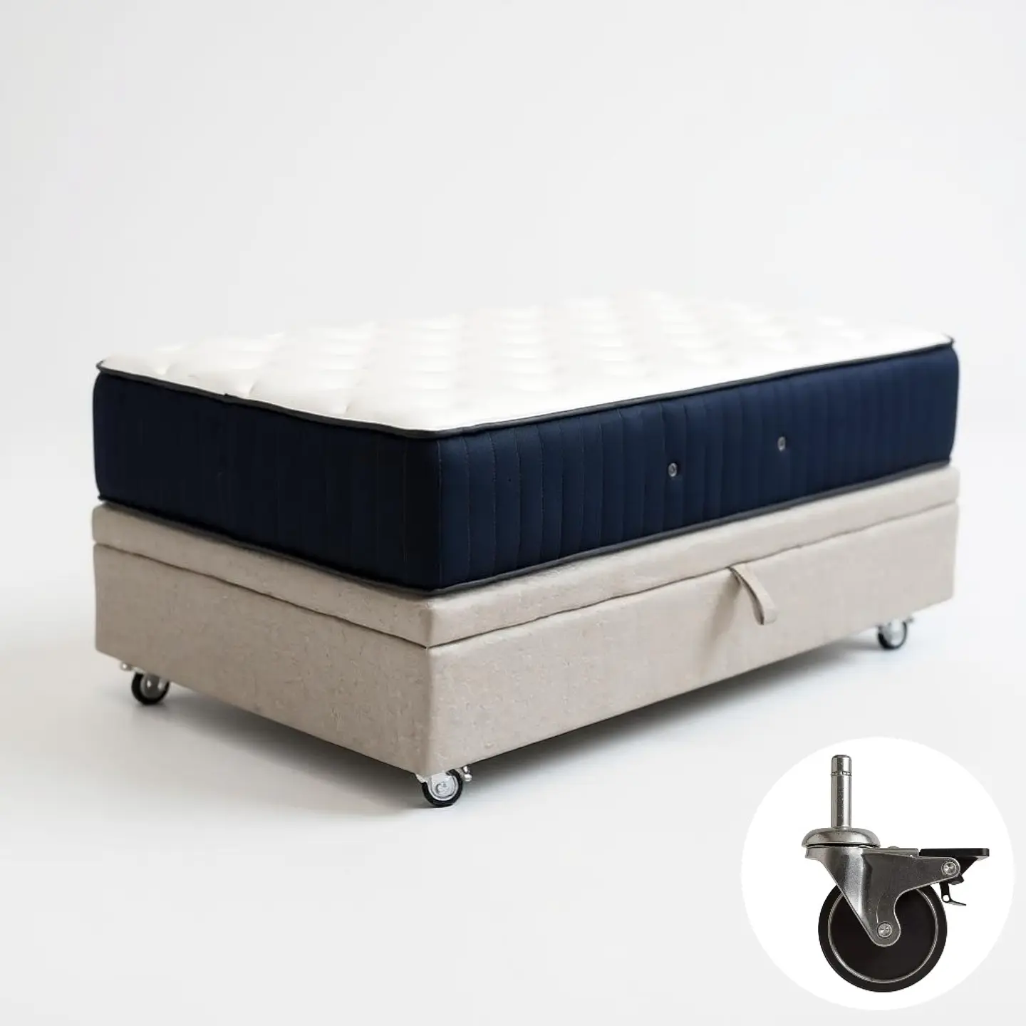 Cama Baul 1 Plaza + Colchon CIC / Con Ruedas (Beige) 6