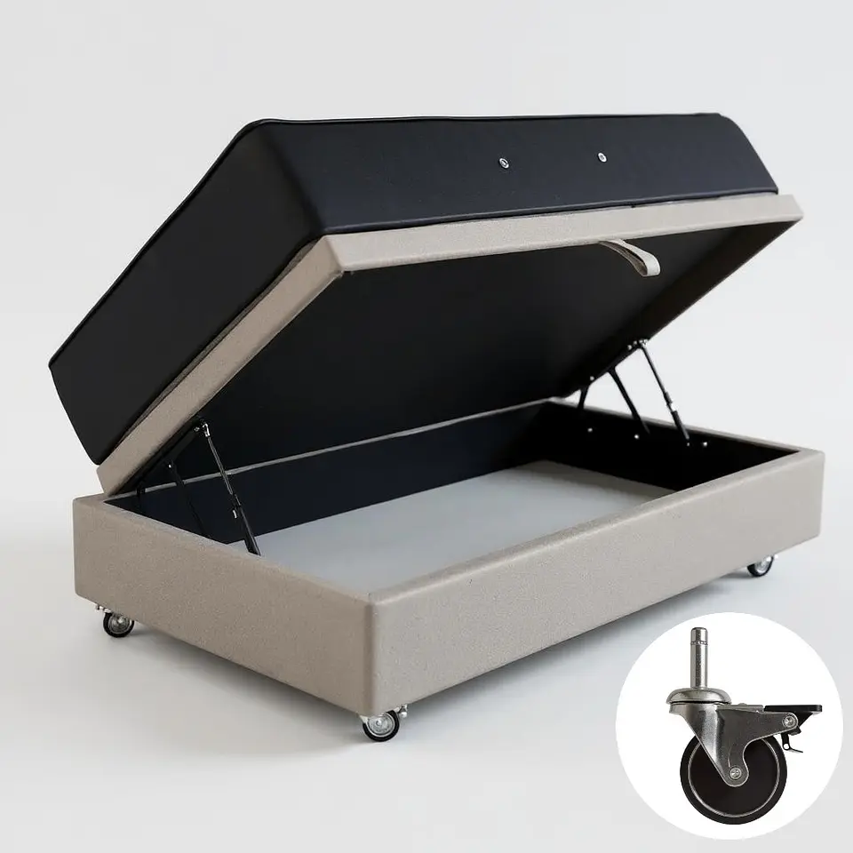 Cama Baul 1 Plaza + Colchon CIC / Con Ruedas (Beige) 5