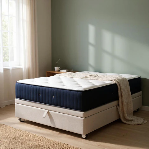Cama Baul 1 Plaza + Colchon CIC / Con Ruedas (Beige)