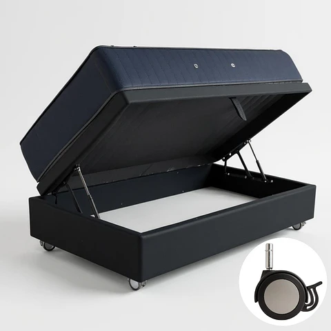 Cama Baul 1 Plaza + Colchon CIC / Con Ruedas  (Negro)