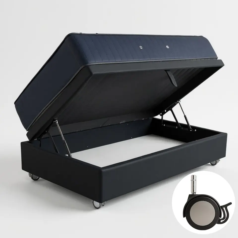 Cama Baul 1 Plaza + Colchon CIC / Con Ruedas  (Negro) 2