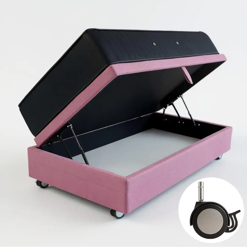 Cama Baul 1 Plaza + Colchon CIC / Con Ruedas (Rosa) 2