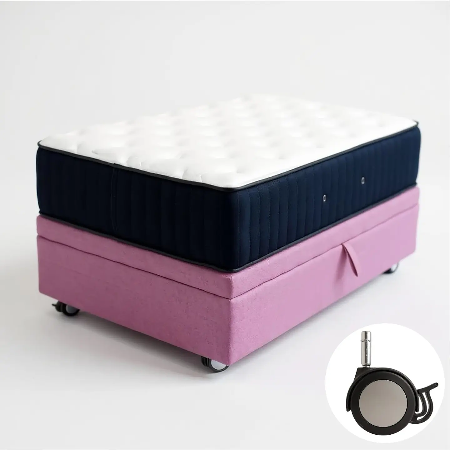 Cama Baul 1 Plaza + Colchon CIC / Con Ruedas (Rosa) 3