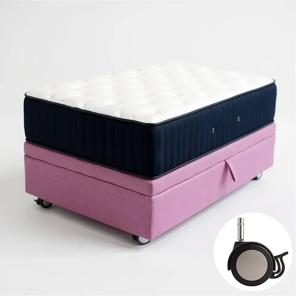 Cama Baul 1 Plaza + Colchon CIC / Con Ruedas (Rosa) 3
