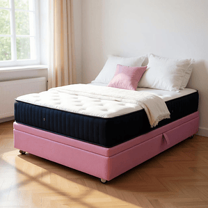 Cama Baul 1 Plaza + Colchon CIC / Con Ruedas (Rosa)