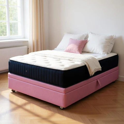 Cama Baul 1 Plaza + Colchon CIC / Con Ruedas (Rosa)