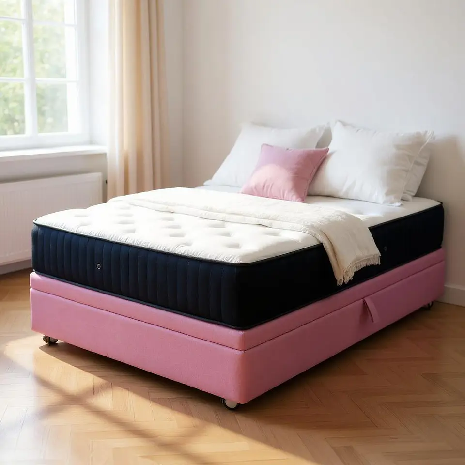 Cama Baul 1 Plaza + Colchon CIC / Con Ruedas (Rosa) 1