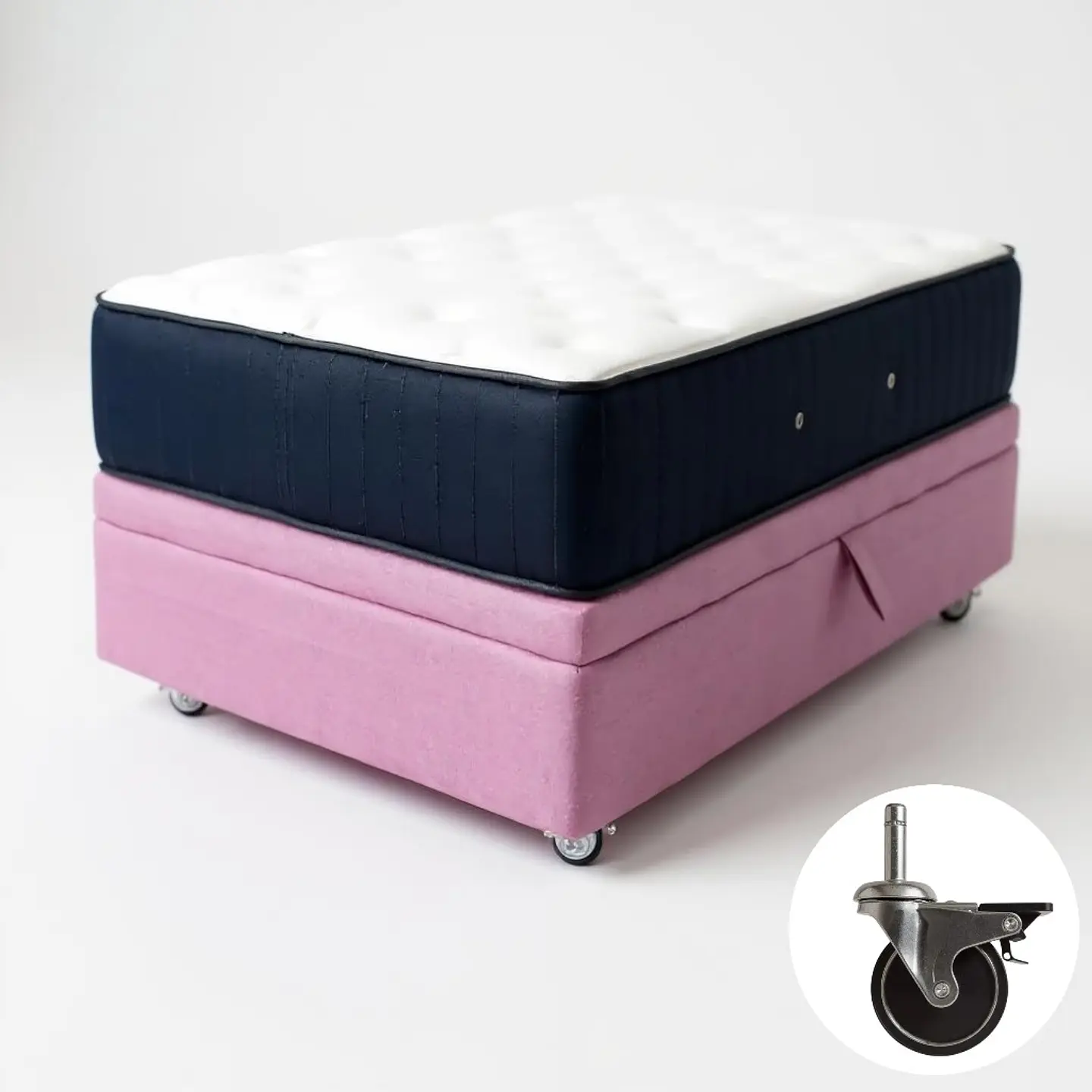 Cama Baul 1 Plaza + Colchon CIC / Con Ruedas (Rosa) 6