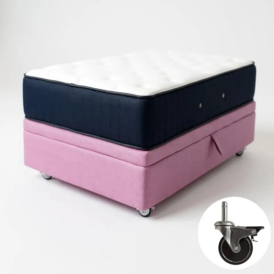 Cama Baul 1 Plaza + Colchon CIC / Con Ruedas (Rosa) 6