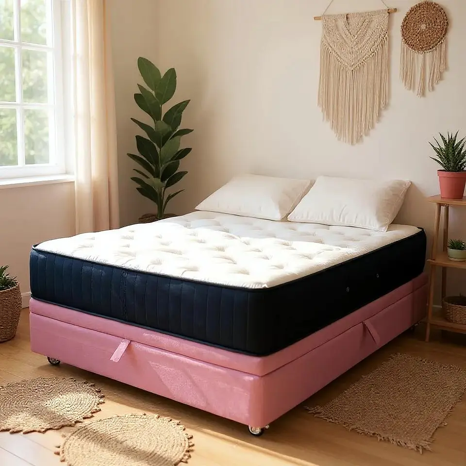 Cama Baul 1 Plaza + Colchon CIC / Con Ruedas (Rosa) 8