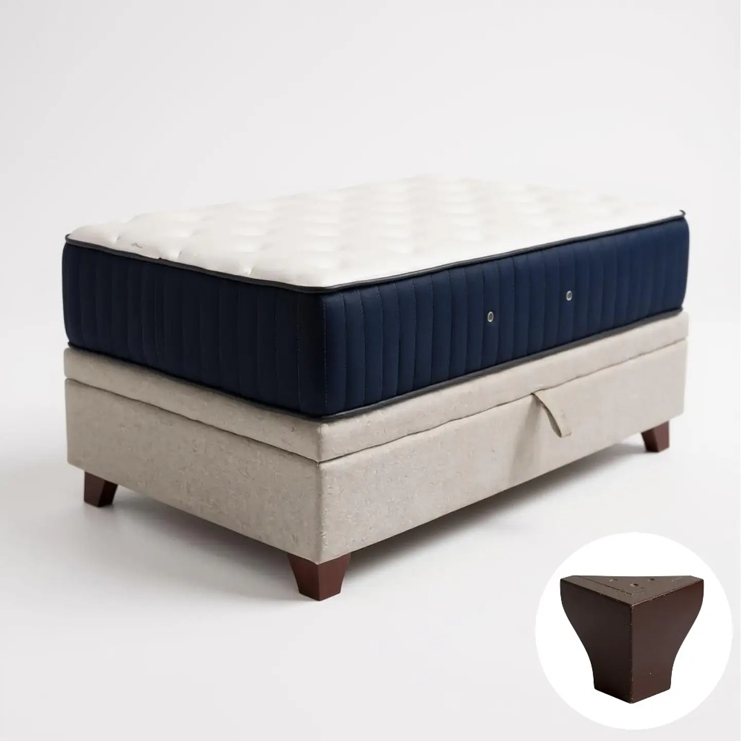 Cama Baul 1 Plaza + Colchon CIC / Con Patas De Madera (Beige) 6