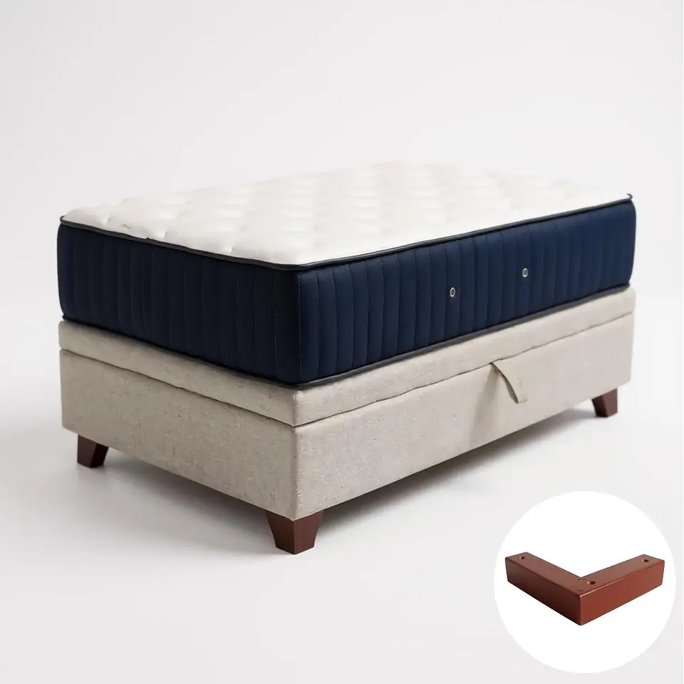 Cama Baul 1.5 Plaza + Colchon CIC / Con Patas De Madera (Beige) 3