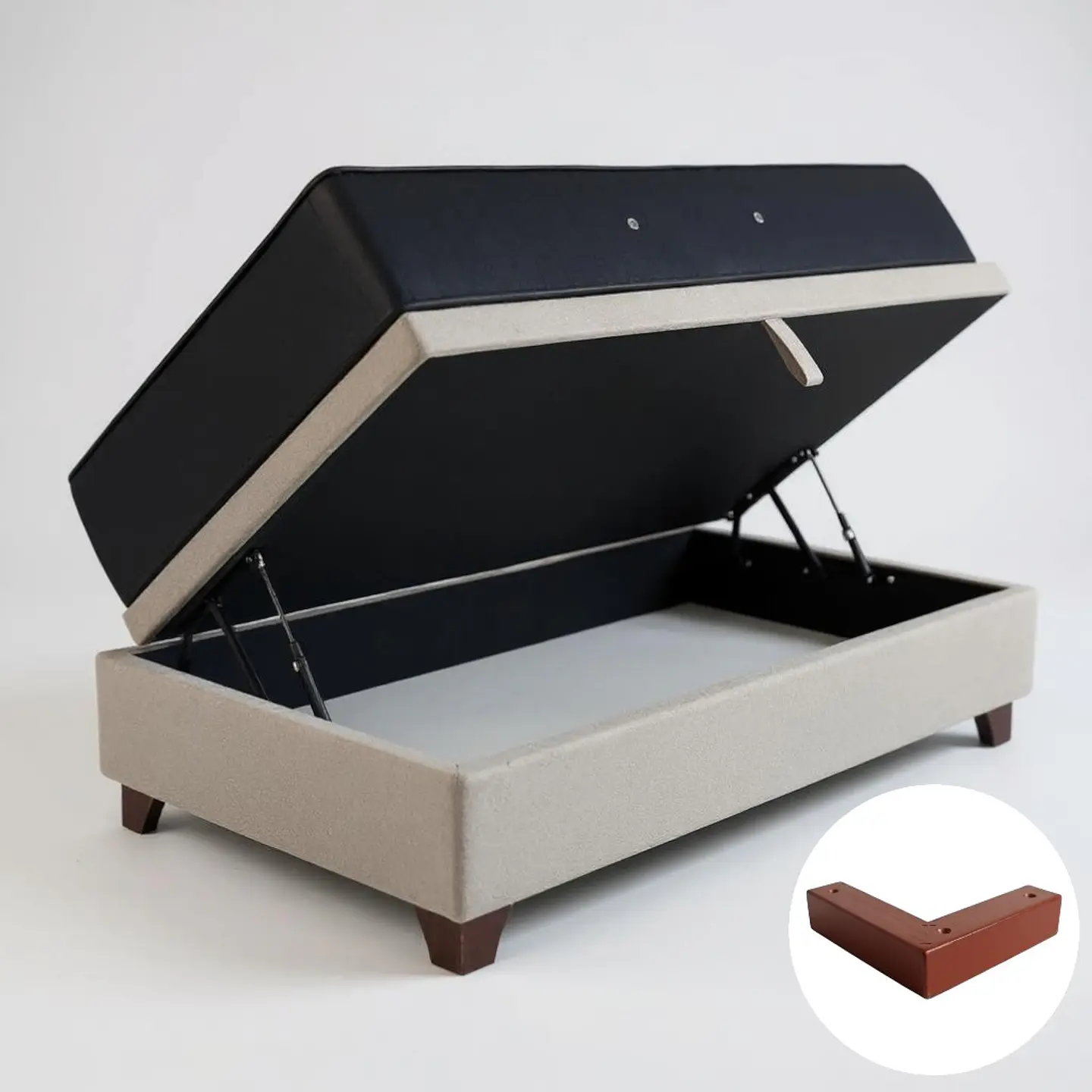 Cama Baul 1.5 Plaza + Colchon CIC / Con Patas De Madera (Beige) 2