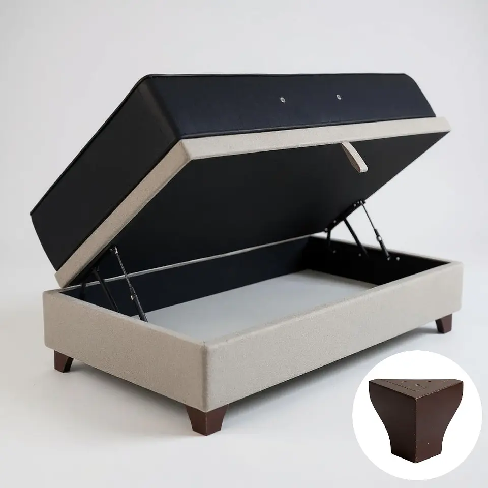 Cama Baul 1.5 Plaza + Colchon CIC / Con Patas De Madera (Beige) 5