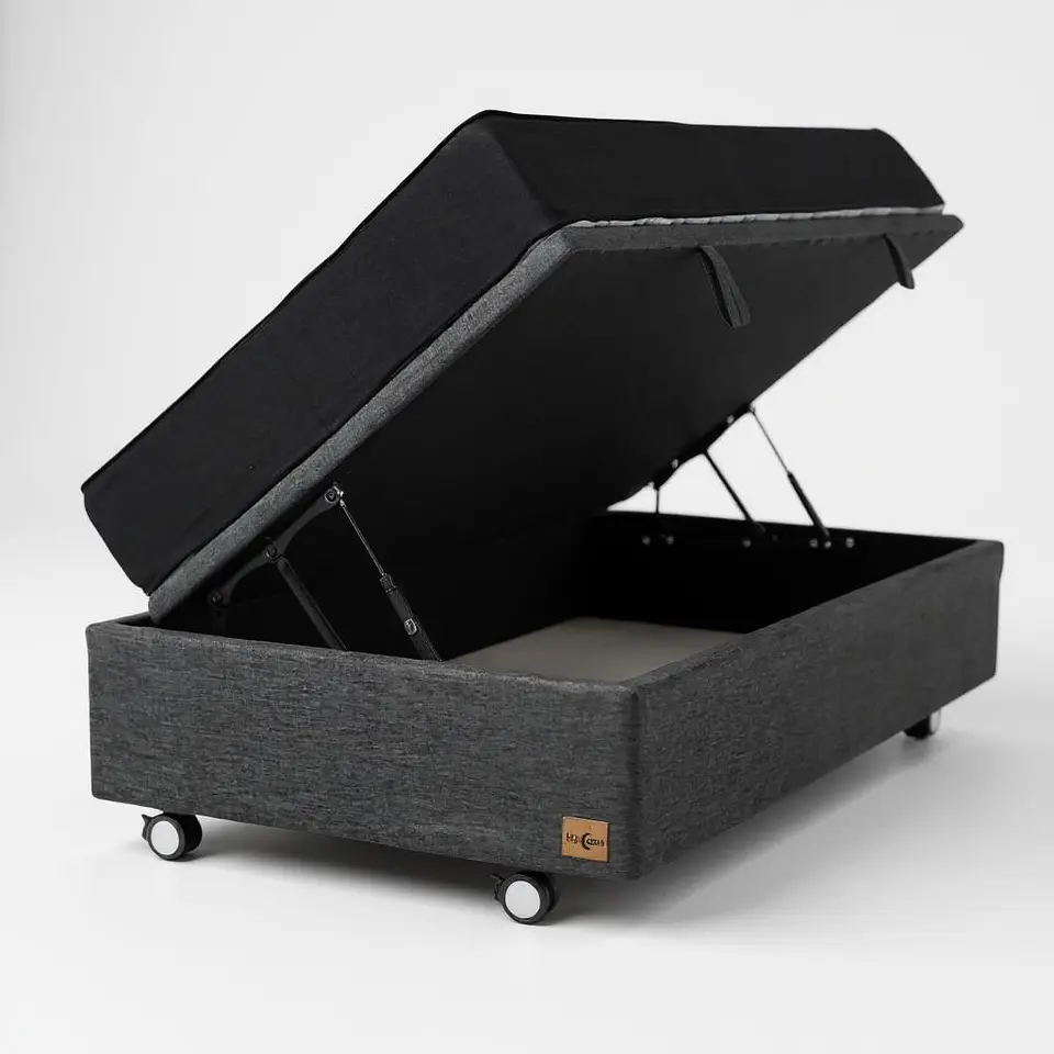 Cama Baul 1.5 Plaza + Colchon Black / Con Ruedas (Gris) 3