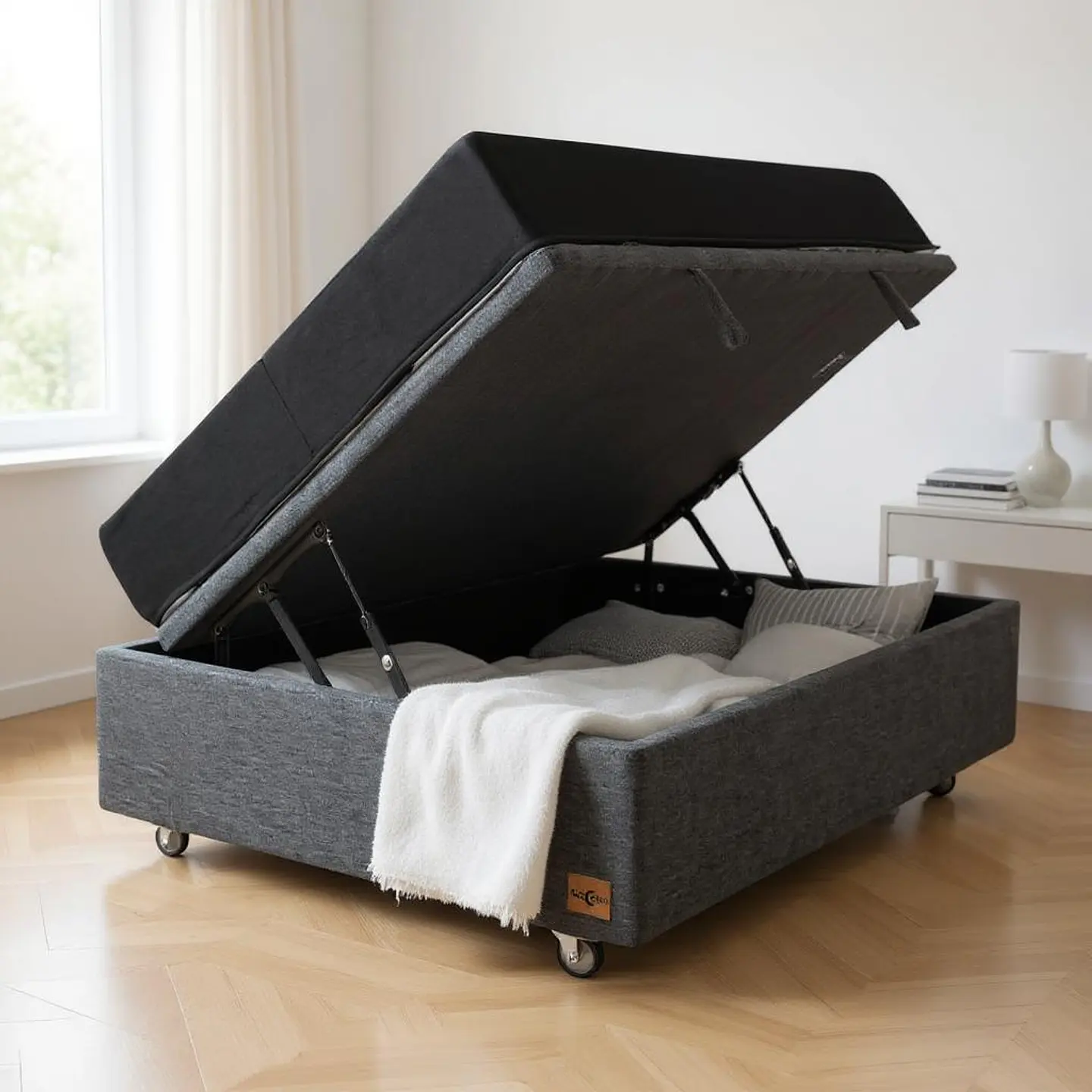 Cama Baul 1.5 Plaza + Colchon Black / Con Ruedas (Gris) 5