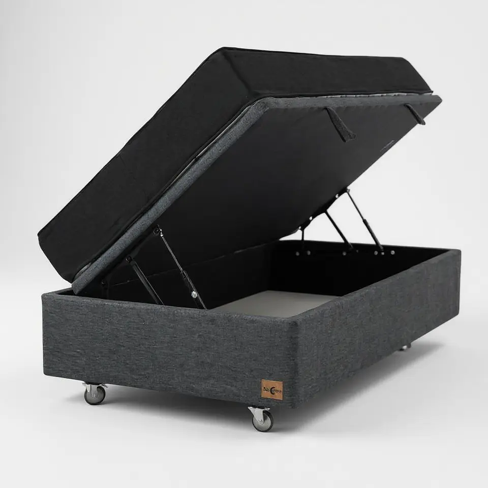 Cama Baul 1.5 Plaza + Colchon Black / Con Ruedas (Gris) 6