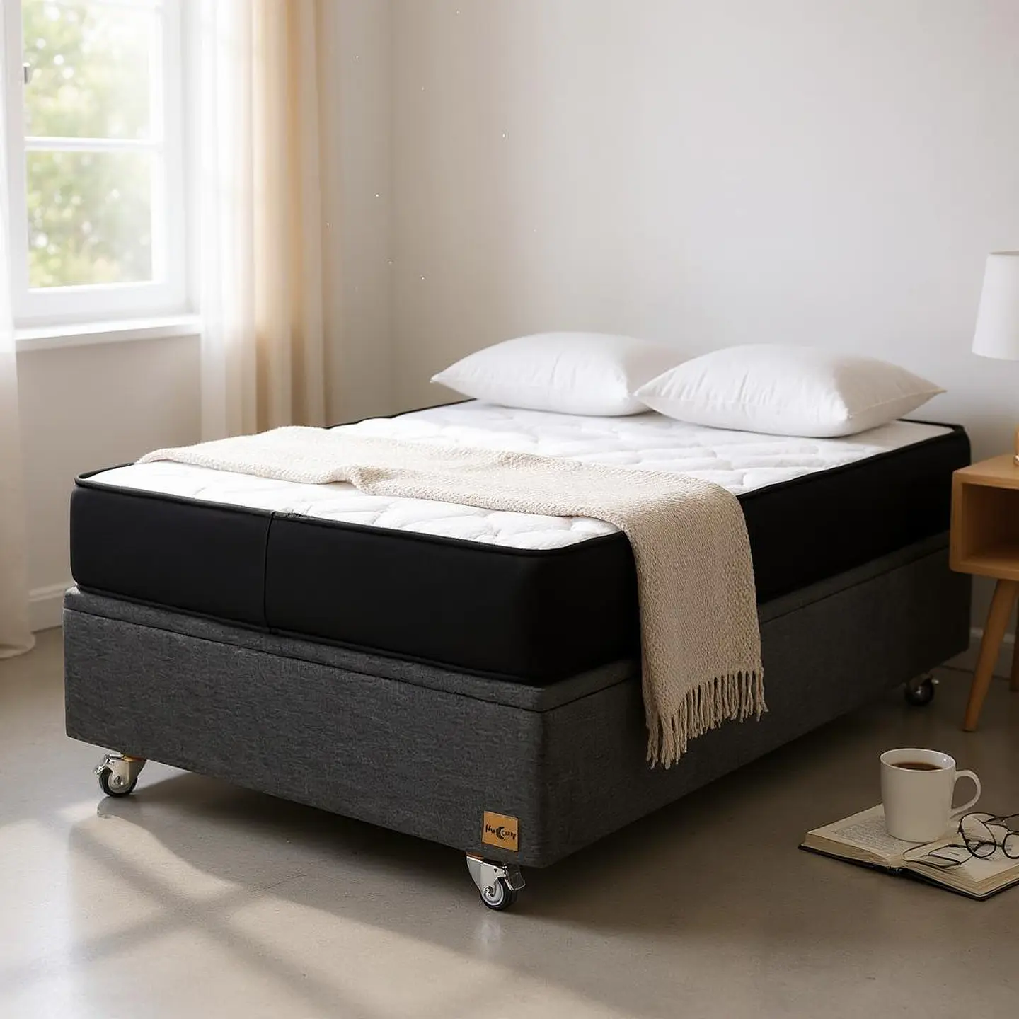 Cama Baul 1.5 Plaza + Colchon Black / Con Ruedas (Gris) 8